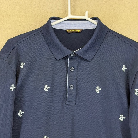LOUIS CASTEL Mens Navy Blue Long Sleeve Polo Shirt All Over Pattern Size 110 - Picture 2 of 9